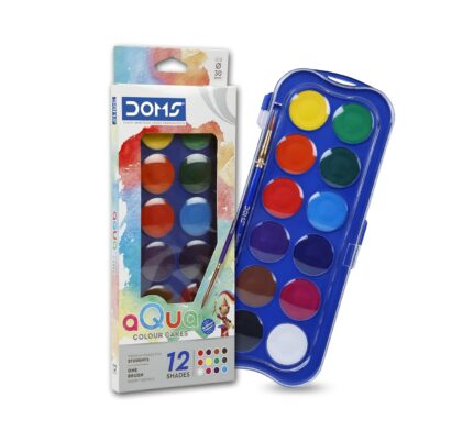 Doms 12 Shades 30mm Water Colour Cakes | Easy To Use Palette Lid | Organic Rich Colour Pigments | Free Brush Inside | Non-Toxic & Safe For Kids | Pack of 1