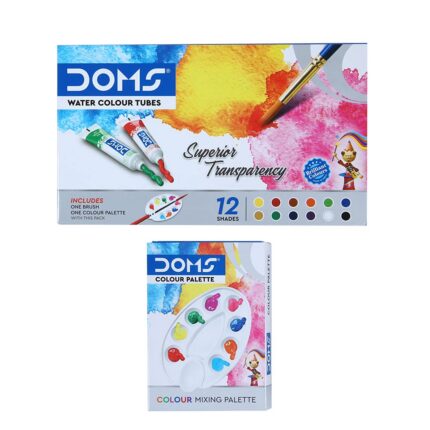 Doms Non-Toxic Water Colour Tube Set in Cardboard Box (12 Assorted Shades, 1 Paint Brush & 1 Palette x 2 Set)