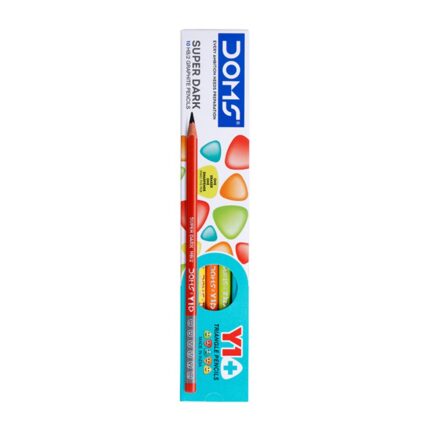 Doms Y 1 + Super Dark HB/2 Graphite Pencil Box Pack | Triangular Shape For Easy Hold & Comfortable Writing | Free One Eraser & Sharpner With Each Pack | Set Of 10 Pencils x Pack Of 6