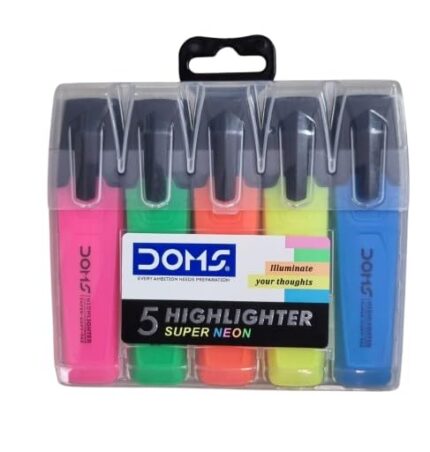 Doms Highlighter Set of 5 Assorted Ink Colours| Illuminate your thoughts| Useful in daily use at Home, School & Office| A perfect textliner for everyone| Easy To Hold| Pack of 1 Set