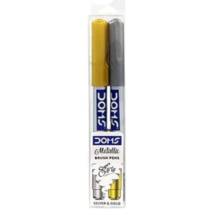 DOMS Metallist Series Metallic Brush Pen | 2 Shades (Gold & Silver) | Super Soft Tip | Ideal for Modern Calligraphy & Decorative Writing