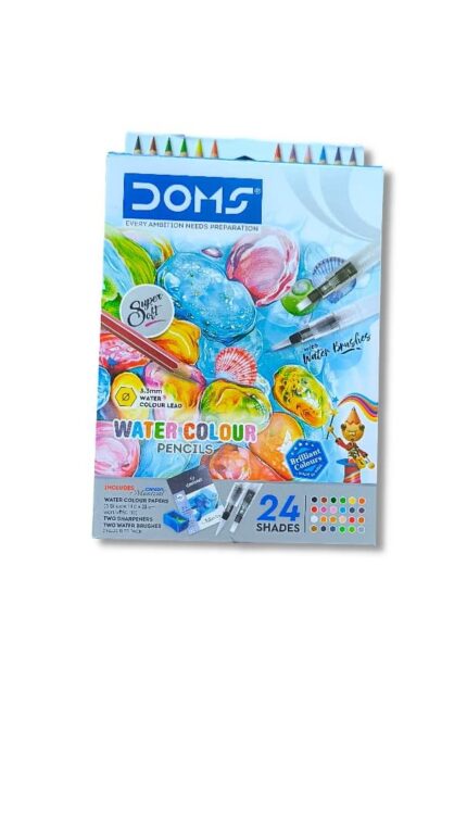 DOMS Super Soft Hexagonal Pre-Sharpened Water Soluble Colour Pencils | Free Watercolor Paper, Sharpener & Water Brush | 3.3mm Watercolor Lead | 12 Shades | Pack of 2