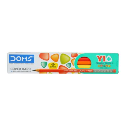 DOMS Y1 + Super Dark HB/2 Graphite Pencil Box Pack | Triangular Shape For Easy Hold & Comfortable Writing | Free One Eraser & Sharpner With Each Pack | Set Of 10 Pencils x Pack Of 5