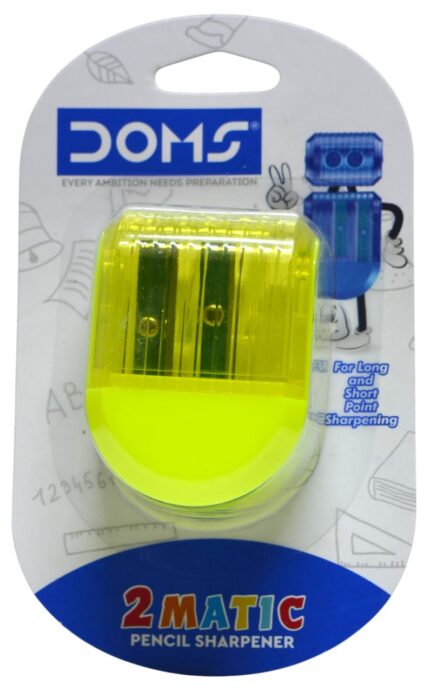 Doms Non-Toxic 2 Matic Multicolored Pencil Sharpener Blister Pack | Anti-Rust Coating For Smooth & Fine Point Sharpening | Ideal For Kids, School & Gifting Purpose | Pack Of 10