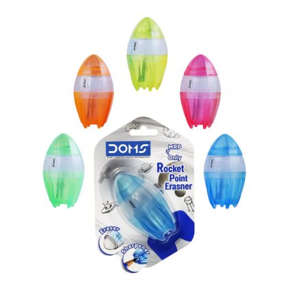 Doms Non Toxic Rocket Point Erasner | Non Toxic & Safe For Childrens | Easy Holding For ComFortable Erasing & Sharpning | Soft Dust Free Erasner | Pack of 5