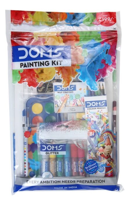 DOMS Painting Kit | Perfect Value Pack | Kit for School Essentials | Gifting Range for Kids | Combination of 9 Painting & Coloring Items Multicolor