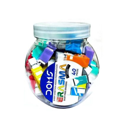 Doms Erasma Color Long Eraser Jar Pack | Non Toxic & Safe for Childrens | Dust Free & Smooth Erasing | for School & Stationery Use | Set of 40 Colorful Erasers