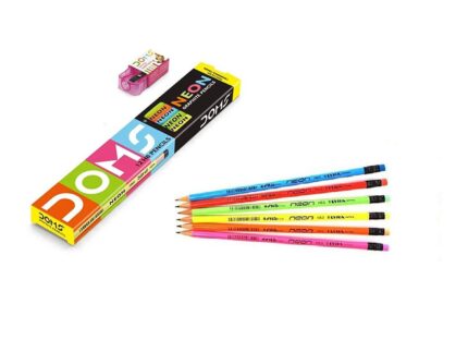 Doms Neon Rubber Tipped HB/2 Graphite Pencils Box Pack | Non-Toxic | Free Sharpner Inside The Box | Easy & Smooth Sharpening | Pack Of 30 Pencils