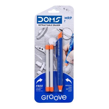 Doms Groove Retractable Eraser | Groove For Better Grip With Excellent Erasing Performance | Free 2 Refill Eraser With This Pack | Pack of 10 Erasers
