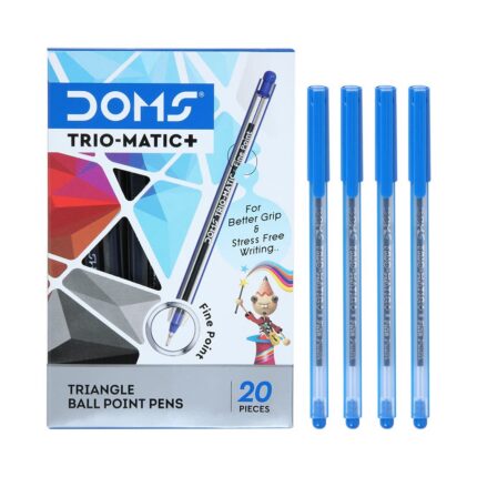 Doms Fine Point Trio-Matic + Ball Point Pen Box Pack | Light Weight Sleek Body | Low-Viscosity Ink For Smudge Free, Fine & Smooth Writing | Blue Ink, Pack of 60 Pens