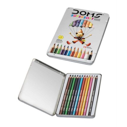 Doms 12 Shades Super Soft Color Pencils Flat Tin Box | Smooth Color Application | For Blending & Experimenting Different Art Strokes | Non-Toxic & Safe For Childrens | Pack of 1