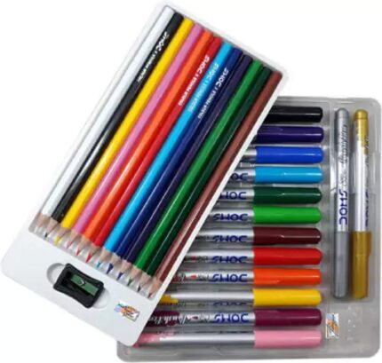 Doms Majestic Basket Super Soft Brush Pens Colour Alongwith 12 Brilliant Colours Pencils Set|Multicolor