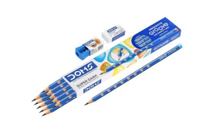 Doms Groove HB/2 Super Dark Graphite Pencil Box Pack | Innovative Groove For Perfect Grip | Free Eraser & Sharpner Inside | Pack of 30 Pencils