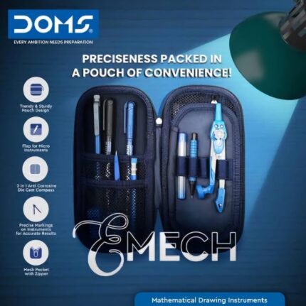 Doms Emech Mathematical Drawing Instrument Geometry Box Set With Pouch| Trendy & Sturdy Pouch| Mesh Pockets With Zipper| Flap For Micro Instruments|