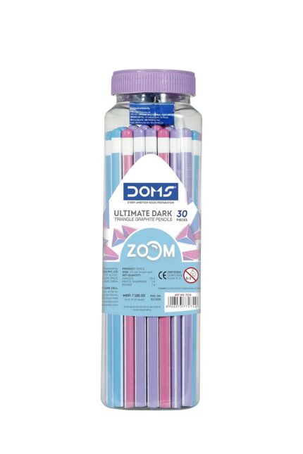Doms Zoom Ultimate Dark Triangle Pencil | Jar Pack, 30 Pieces | Contains Pencils, Sharpener, Eraser & Scale, Multicoloured, Pack Of 1 (DM7274)