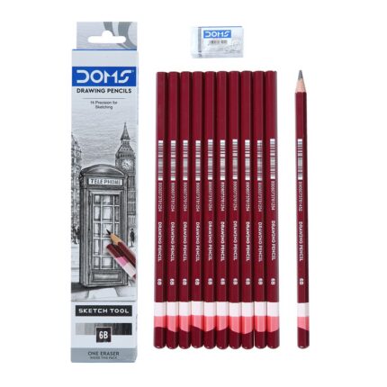 Doms Drawing & Sketching Graphite Pencils - Grade 6B | Hi Precision For Sketching | Dark & Neat Drawing | Comes With 1 Eraser (Pack of 10 x 4 Set)