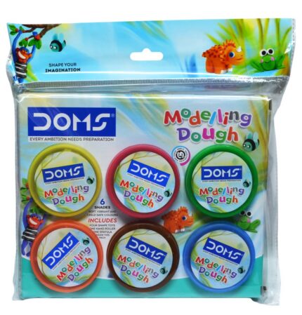 DOMS Modelling Dough 6 Shades(150 GM) | Safe & Non -Toxic| for DIY Art & Craft | Activity for Kids | 6 Shades with 4 Shape Toys,1 Roller, 1 Spatula