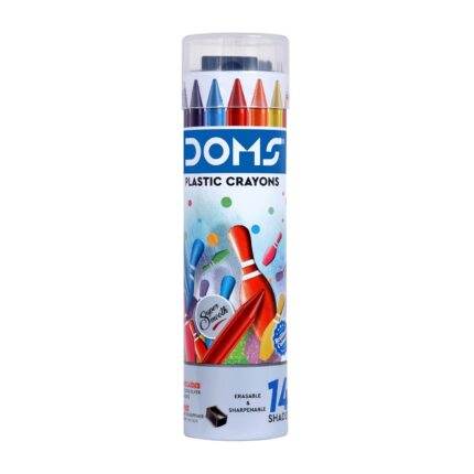 Doms 14 Shades Erasable Plastic Crayons Round Tin Box|Smooth&Even Shading|Bright&Playful Colors|Free Sharpner Inside|Non-Toxic&Safe for Childrens|Pack of 1|Multicolor