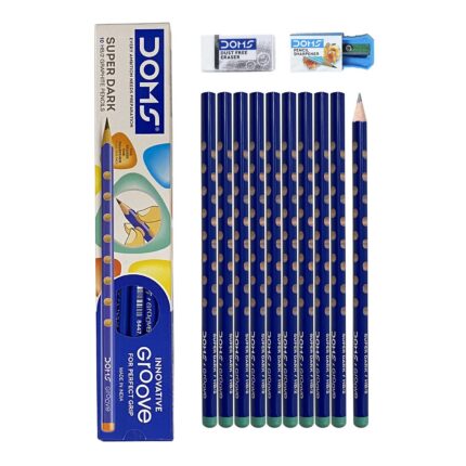 Doms Groove HB/2 Super Dark Graphite Pencil Box Pack | Innovative Groove For Perfect Grip | Free Eraser & Sharpner Inside | Pack of 40 Pencils