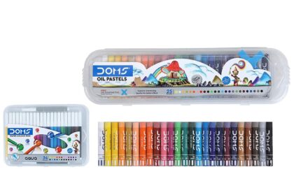 Doms Aqua Non-Toxic Watercolour Sketch Pen Set with Plastic Case (24 Assorted Shades) Oil Pastel 25 Shades Plastic Pack, Multicolor (7911)
