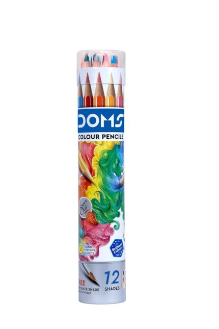 DOMS 12 Colour Pencils 3mm - 12 Colours (Silver & Gold Shade Free Inside) - Soft Wood Hexagonal Colour Pencils