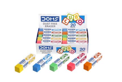 Doms Dust Free Cubo Eraser Box Pack | Comfortable Edge for Easy Handling | Non-Toxic & Safe for Kids | Attractive Body Colors | Pack of 20 Pcs