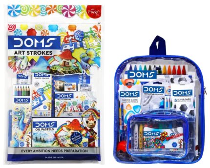 Doms Smart Stationery Kit (12 pcs in KIT) with Transparent Zipper Bag Gifting Range for Kids Art Strokes Kit, Paper