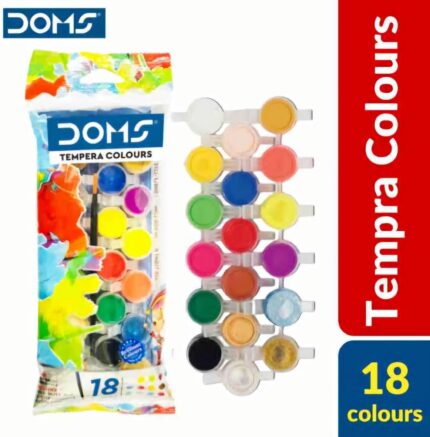 Doms Tempera Water Colours 18 Shades For Children| Includes Gold & Silver Colour + 1 Painting Brush| Washable & Safe For Children| Best Birthday Gift| Pack of 6