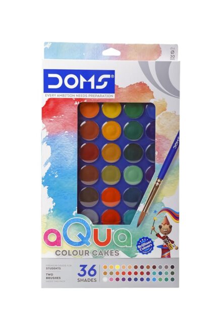 Doms 36 Shades 30mm Water Colour Cakes | Easy To Use Palette Lid | Organic Rich Colour Pigments | Free 2 x Brush Inside | Non-Toxic & Safe For Kids | Pack of 1