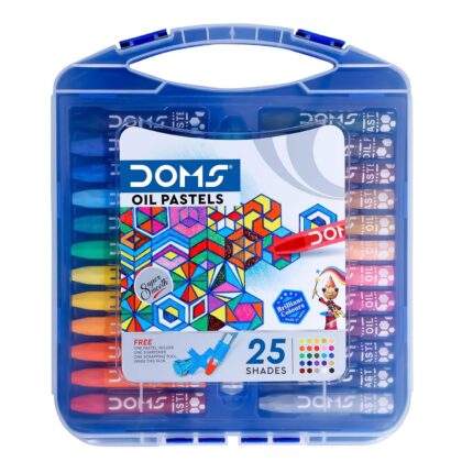 Doms 25 Shades Oil Pastels | Comes In Hard Plastic Case | Smooth Color Intermixing With Bright & Intense Colors | Free Pastel Holder, Sharpner & Scratching Tool Inside | Pack of 1