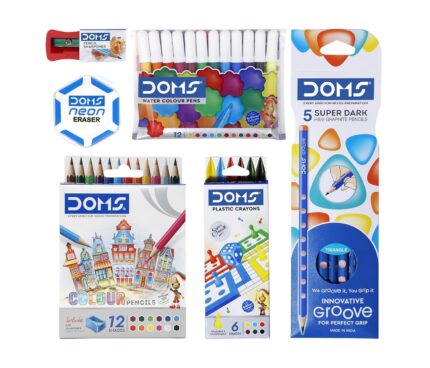 Doms Champions Kit | Perfect Value Pack | Kit for School Essentials | Gifting Range for Kids | Combination of 6 Stationery Items | Pack of 1