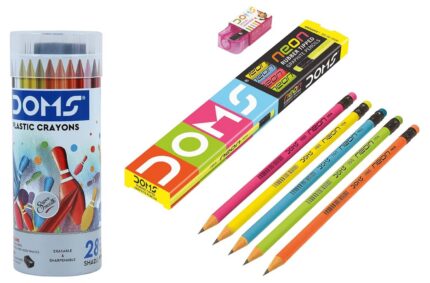 Doms Plastic Crayon 28 Shades Round Tin Neon Pencil Nrt 10 Pcs