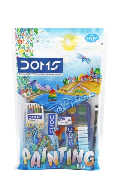 Doms Painting Kit | Perfect Value Pack | Kit for School Essentials | Gifting Range for Kids | Combination of 9 Painting & Coloring Items | Pack of 1 Multicolor