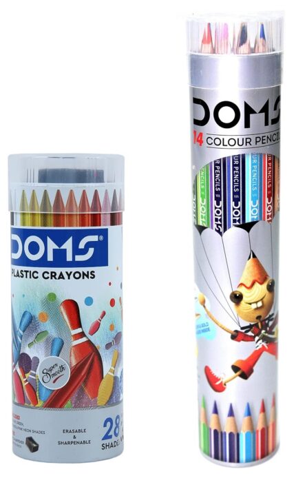 Doms Plastic Crayon 28 Shades Round Tin 12 Colour Pencils 3mm - 12 Colours,Ink Color:Gold