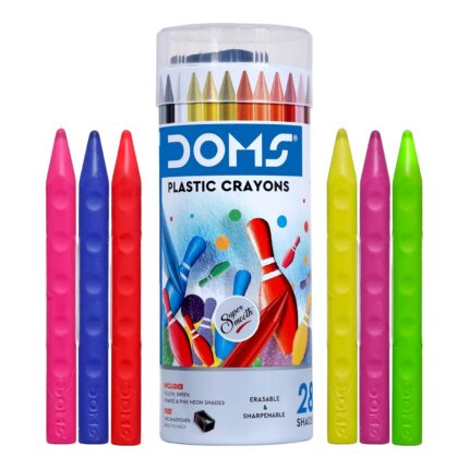 Doms 28 Shades Erasable Plastic Crayons Round Tin Box | Smooth & Even Shading | Bright & Playful Colors | Free Sharpner Inside | Non-Toxic & Safe For Childrens | Pack Of 2, Multicolor
